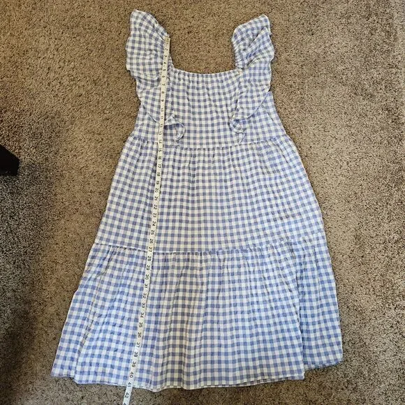 Calista Tiered Gingham Checked Midi Dress w/Pockets Blue Cottagecore Modest S - Picture 12 of 12